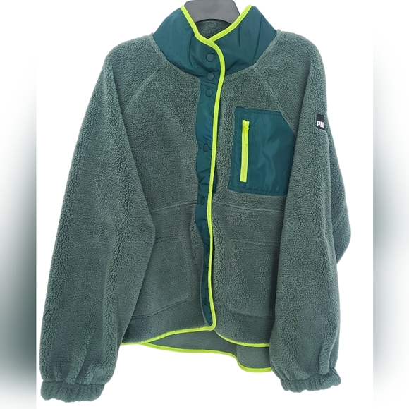 Puma Jackets & Blazers - Puma Womens Faux Fur Sherpa Fleece Teddy Plush Jacket Green Size Large